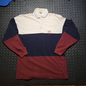 Banana Republic Vintage 1980's Rugby Shirt, 100% Cotton, Beige, Blue, Maroon, XL